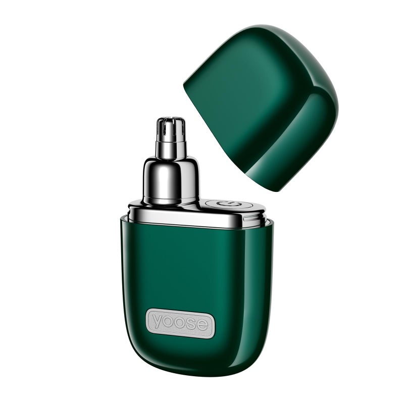 yoose Nose Trimmer, Portable Alloy Nose Hair Trimmer for Men Women, Rechargeable, Washable Nose Trimmer, Detachable Head, Easy to Clean, Travel Size, Dual Edged Blades, Painless Trimming, Green